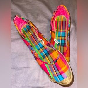 Merona Wedge Pink Plaid Shoes, Women's Size 8.5